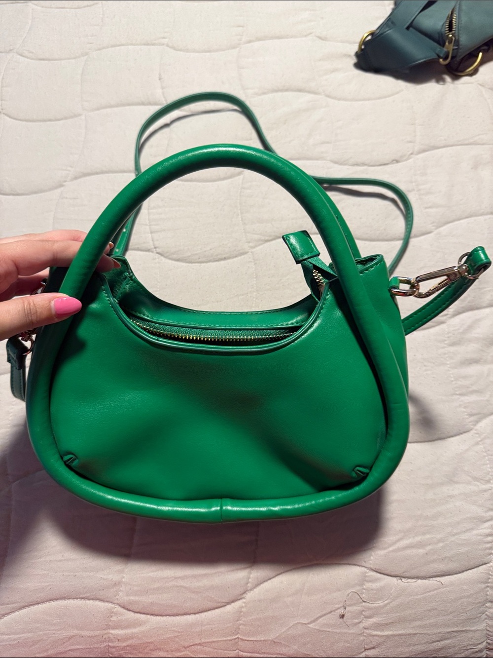 Women’s Green Top-Handle Shoulder Bag with Removable Strap